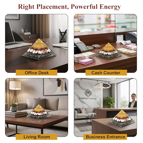 Image of JD FRESH Pyrite Pyramid with Rudraksha, Gomati Chakra, Shree Yantra /Vastu Wealth & Protection Pyramid for Home /Office Business /Feng Shui Crystal for Money Success Positive Energy