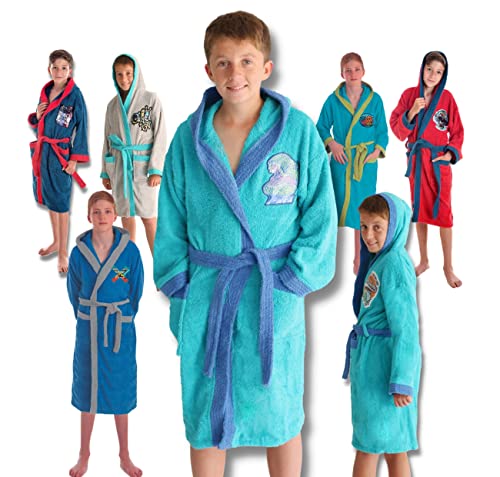 LEBENGOOD - Albornoz Niños adolescentes Algodón: Niño, 100% Algodón OEKO-TEX - 2 Bolsillos, Cinturón, Capucha, Albornoces Felpa muy suave con bordados para niños (10-12, Tiranosaurio)