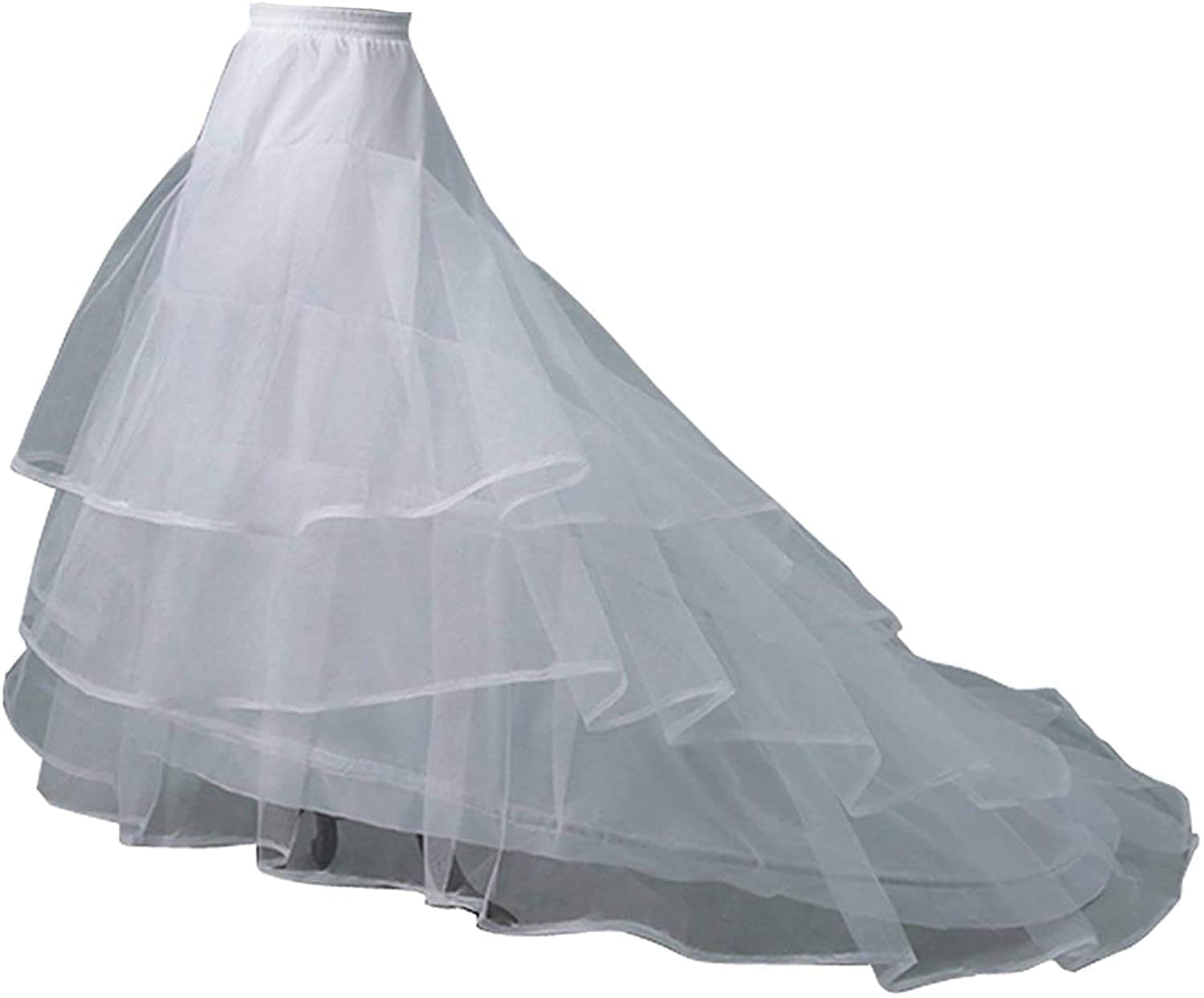 Fuomomo Women Mermaid Petticoat 2-Hoop Black Petticoat Underskirt 3 Layers Crinoline for Wedding Dress Train (One size, White-Large)