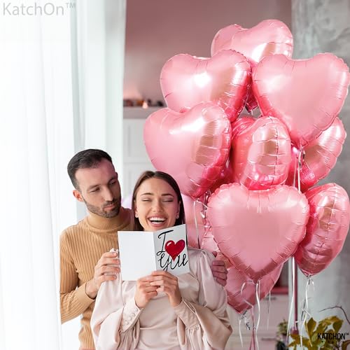 Image of KatchOn, Light Pink Heart Balloons Foil- 18 Inch, Pack of 10 | Heart Shaped Balloons for Pink Galentines Day Decorations | Valentines Day Decorations | Romantic Decorations Special Night