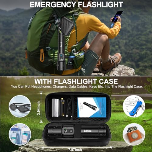 Image of Tactical Flashlight Super Bright High Lumens Rechargeable LED Flash Light | 5000ft Beam, 5000mah, 20H Long Lasting, USB C Charging, Zoomable 5 Modes, Waterproof for Camping Hiking Emergency Men Gift