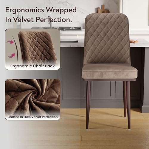 Image of IKON Premium Velvet Dining Chair with Cushioned Seat & Metal Legs | Premium Accent Chair for Living Room, Bedroom & Balcony | D.I.Y (Amber Brown)