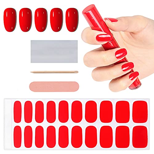 Red Semi Cured Gel Nail Polish Strips Stickers, Ebanku Adhesive Full Wrap Gel Nail Art Sticker, Waterproof Gel Nail Wrap Stickers With Nail File And Stick（Uv/Led Lamp Required） #TOP21