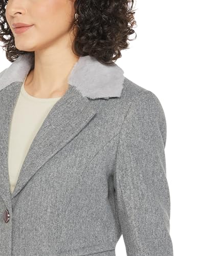 Image of Qube By Fort Collins Women's Semi-Long Tweed Coat with Knitted Finish - Elegant Winter Outerwear for Casual and Formal Looks