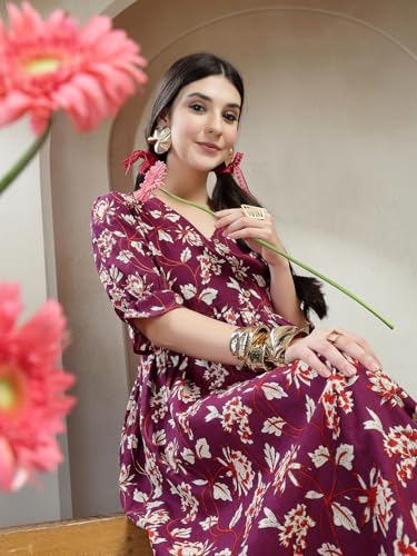 Image of Stylum Women's Ethnic Printed Cotton Flared Dress