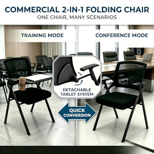 Image of 80Pack Folding Training Chairs with Desk Attached, Nesting Conference Chair