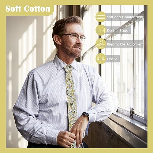 Image of Mantieqingway Men Skinny Tie Cotton Floral Necktie for Wedding Groomsmen Tie