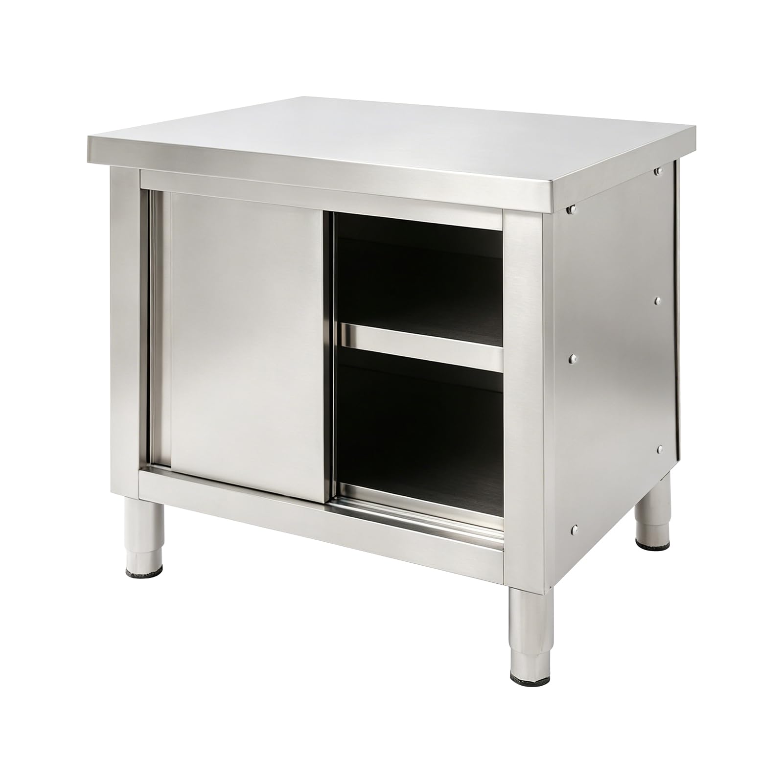 Arbeitstisch aus Edelstahl mit Schrank, 80 cm, 75 kg Tragkraft