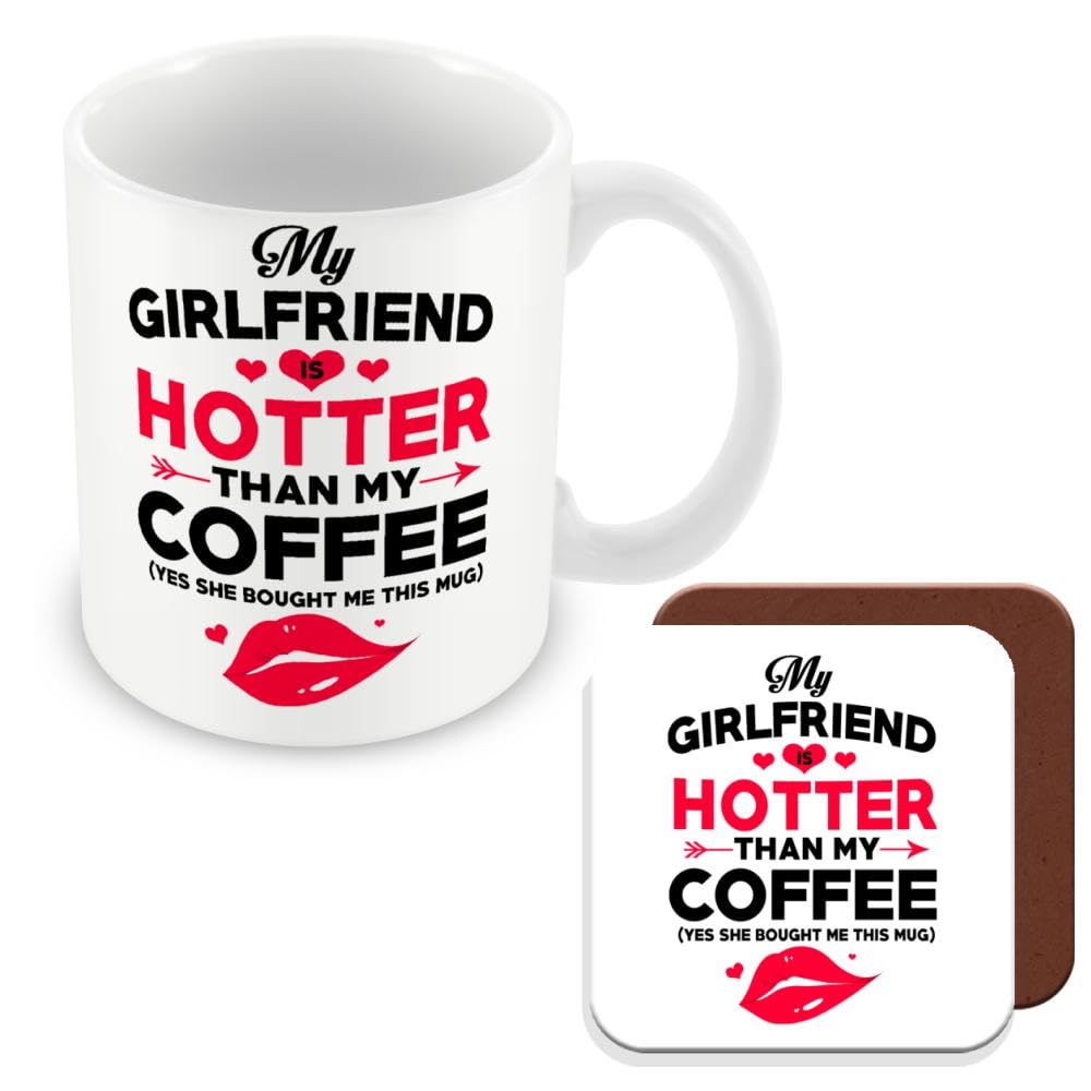 MUGGZ Mug & Coaster Gift for Boyfriend My Girlfriend is Hotter Than My Coffee - Giftset - Made in The UK