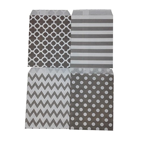 Biodegradable Paper Candy Cookie Bags, NUIBY Food Safe Favor Bags, Buffet Treat Bags for All Party Loot Bags - 100 Counts, Assorted 4 Designs (Grey) - Thumbnail 4