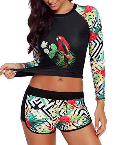 Yateen Women's Long Sleeve Sun Protection Rash Guard Wetsuit Two Piece Swimsuit Set Green