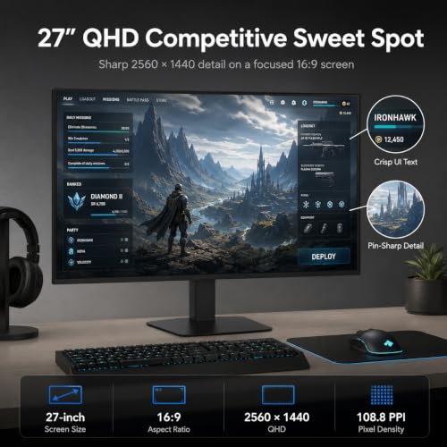 Image of Deco Gear 27 QHD OLED Gaming Monitor | 280Hz 0.03ms Response, HDR400, Adaptive Sync, 99% sRGB, 1.5M:1 Contrast, Borderless Design, Height Adjustable Stand, HDMI 2.1, DisplayPort 1.4