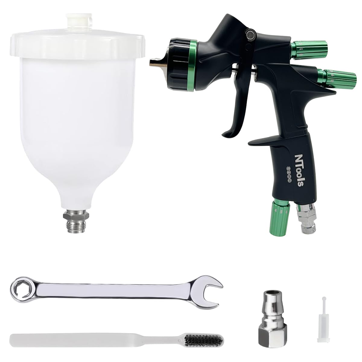 HVLP Pistola pulverizadora de aire profesional con alimentación por gravedad, boquilla de 1.3mm con taza de plástico de 600cc, pistola pulverizadora para pintura y barniz de automóviles