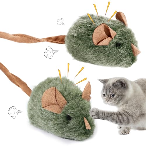 Qunkun Interaktives Katzenspielzeug, 2 Stück Katzenspielzeug Kitten, Lustige Quietsch Katzen Spielzeug, Simulierter Katzen Spielzeug,...