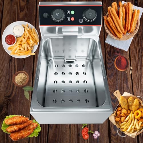 GarveeHome Commercial Deep Fryer with Basket, 11.55 QT/11 L Stainless Steel Electric Countertop Fryer with Temperature Control for Restaurant and Home Use,1500 W