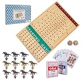 Offelec Horse Race Board Game – Thickened Wooden Chessboard with 11 Metal Horses, 2 Dice & 2 Card Decks, Family-Friendly Horse Racing Game for Kids, Adults, Friends & Strategy Game Nights