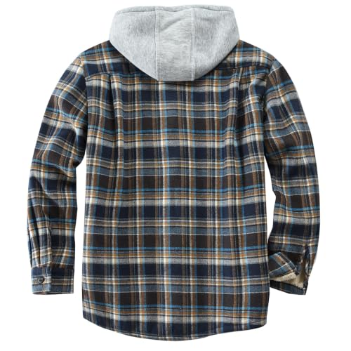 Image of Men's Cotton Plaid Shirt Jacket Fleece Flannel Sherpa Button Down