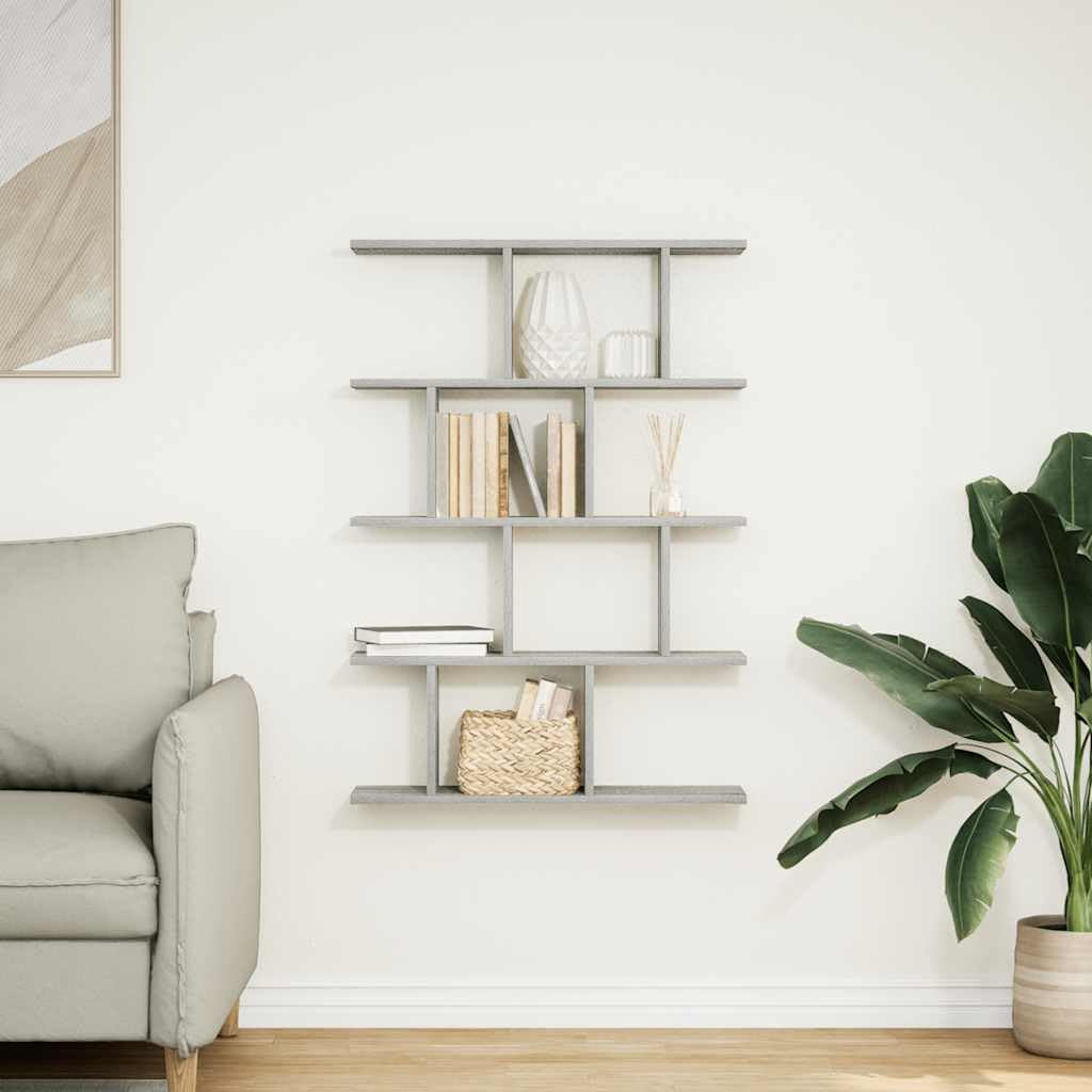 Estantería en forma de cubo, 12 compartimentos, color gris, madera Sonoma, 70 x 18 x 100 cm, versátil estantería de pared para dormitorio, salón