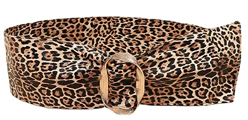 Women's Wrap Wide Cinch Belt Vintage Faux Leather Leopard Print Waist Belt Waistband for Dress