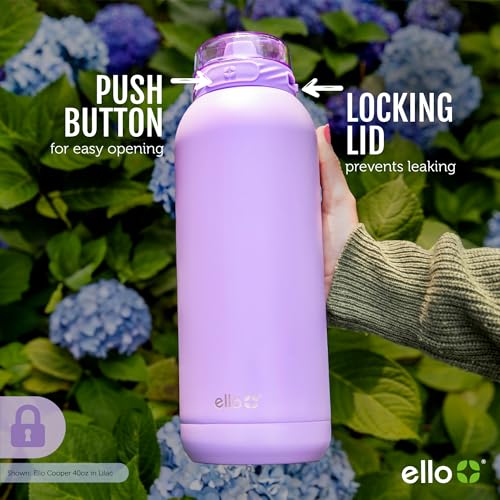 Image of Ello Cooper 32oz Stainless Steel Water Bottle with Straw and Carry Handle, Double Walled and Vacuum Insulated Metal, Leak Proof Locking Lid with Soft Silicone Spout, Reusable, BPA Free, Antigua