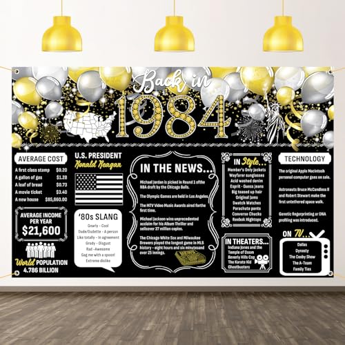 Back in 1984 Backdrop Large Wall Banner Happy Party 42nd Birthday Anniversary Class Reunion Decorations Supplies Poster Photography Background for Men Women
