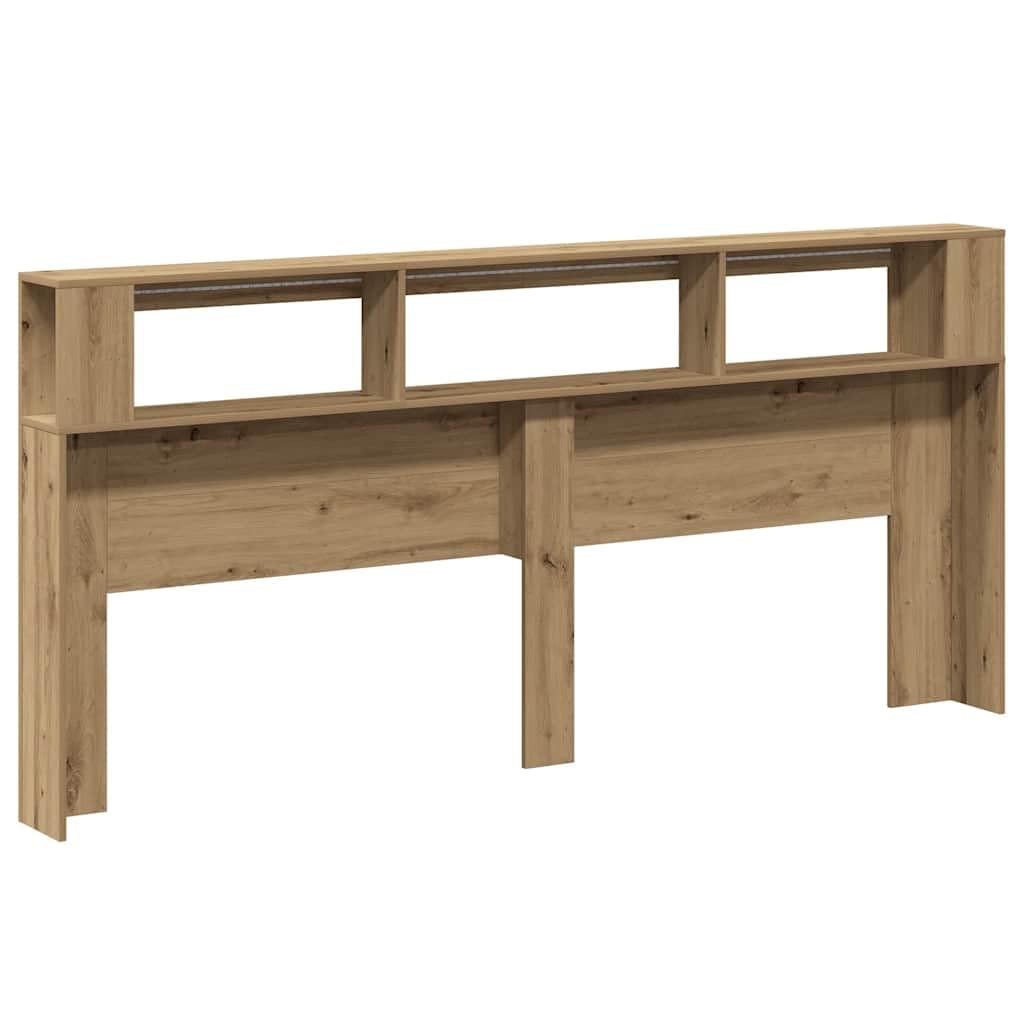 Cabecero LED de roble Artisan, 220 x 103,5 cm, material de madera RGB, con soporte de pared, diseño moderno, robusto, para dormitorio