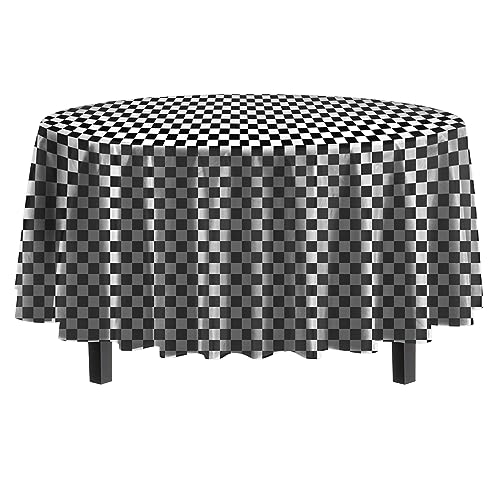 Image of Party Solids Checkered Round Plastic Tablecloth - 84 Inch, Pack of 24