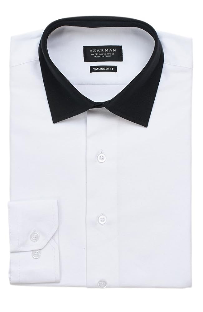 AZAR MAN Slim fit White Dress Shirt with Black Collar 15