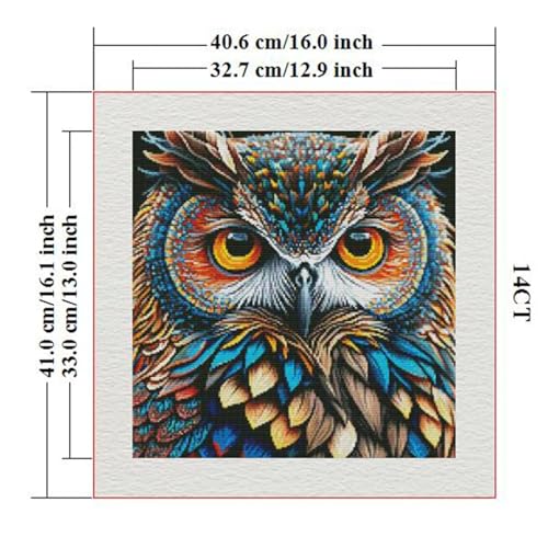 Image of ITSTITCH Stamped Cross Stitch Kits - Full Set of Embroidery for Beginners or Adults,14 CT 2 Strands DIY Owl Patterns Counted Arts Craft 16.1x16.1 inch