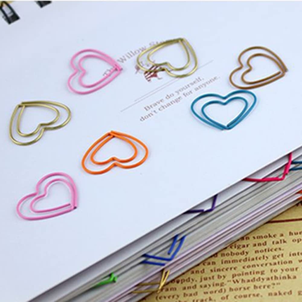 Lot de 100 trombones en forme de cœur, jolis marque-pages en métal, dans une boîte transparente