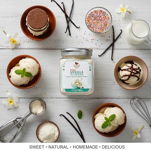 Image of Kamdhenu Gauveda Vanilla Ice Cream Mix Powder 150g - Instant Homemade Ice Cream Premix | No Machine Needed | Eggless & 100% Vegetarian | Makes 500ml+ Soft Serve, Kulfi, Milkshake & Frozen Dessert