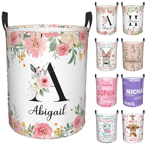 Image of Custom Name Laundry Hamper, Personalized Laundry Basket with Name for Boys Girls Kids Men Women, Customized Name Dirty Clothes Basket Gifts for Clothes Toy Bathroom Bedroom Laundry Room Dorm