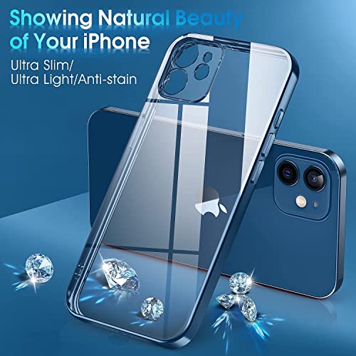 Image of VONZEE TPU Transparent Case Compatible With Iphone 12 (6.1 Inch), Luxury Electroplated Soft Edge Bumper Case, Full Camera Protection & Shockproof Case Cover (Blue)