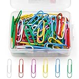 Hongtellor Coloured Paper Clips,100 PCS Paper Clips,Coloured Metal Paper Clips Paper Clips,Paper Clips Clamps Document Paper Clips with Box for Office School Stationery Document (28mm)