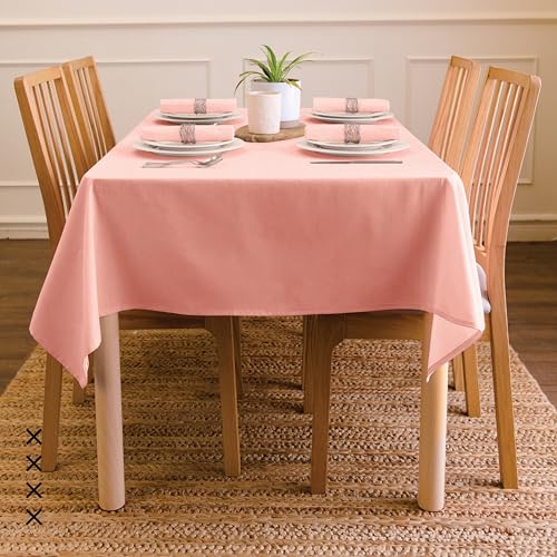 Image of Encasa XO Dining Table Cover Cloth for 4 to 6 Seater | 140x180 cm Cotton Canvas Rectangular Table Cloth | Machine Washable Tablecloth for Indoor & Outdoor Use - Powder Pink Solid Color