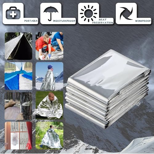 Image of TourKing 20 Pack Emergency Mylar Blanket, Silver, 83 inch x 52 inch, Perfect for Outdoors, Hiking, Survival, Marathons or First Aid