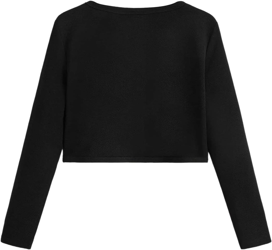 OYOANGLE Girl's Solid Knit Cropped Cardigan Sweater Long Sleeve Regular Fit Shrug Jacket - Image 2