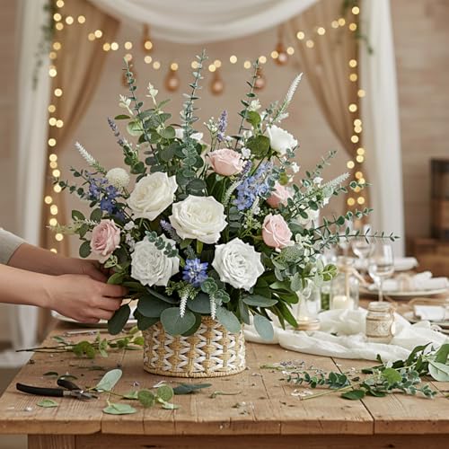 Mixed Eucalyptus Leaves Stems Bulk Artificial Silver Dollar Leaves Picks Dried Eucalyptus Bundle Faux Spray for Wedding Vase Bouquet Decor (120, Green) image 2
