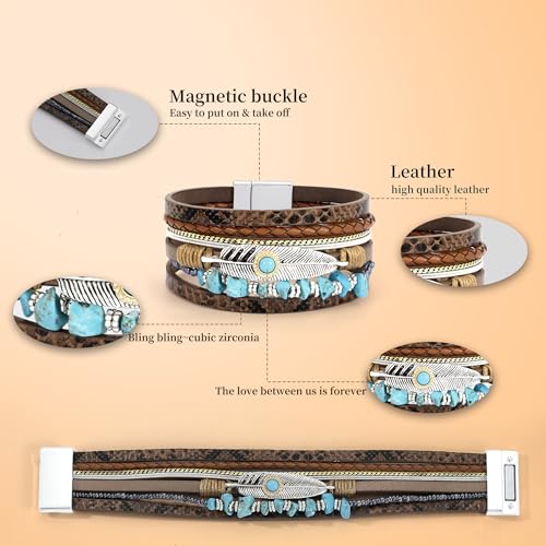 Image of Bracelets for Women, Gifts for Mom Her Christmas Gift 2026 Leather Bracelets for Women Birthday Gift for Daughter Inspirational Wrap Bracelet Sister Friend Teen Girl Gift Layered Stocking Stuffers Jewelry