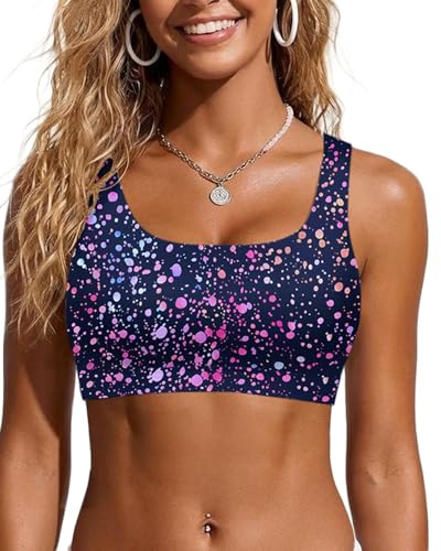 Image of Women Sport Bra Swimsuit Top - Swim Bra Bikini Top Only Scoop Neck Bathing Top 2025 Swimwear