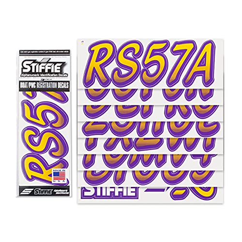 Image of STIFFIE Whipline Yellow /Purple 3 inch Boat & PWC Registration Decals • Numbers Letters Stickers