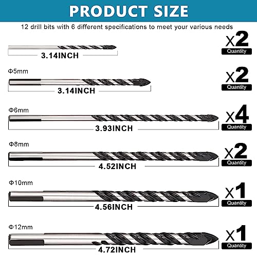 Serplex Store Serplex 12Pcs Masonry Drill Bit Set, 6 Sizes, - Image 3