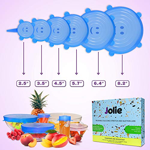 Jolie Premium Silicone Lids - Set of 13 Silicone Stretch Lids (w special XXL size), 3 Suction lids and Silicone Reusable Straws - Reusable Silicone Food Covers for Bowls and Containers - Thumbnail 7