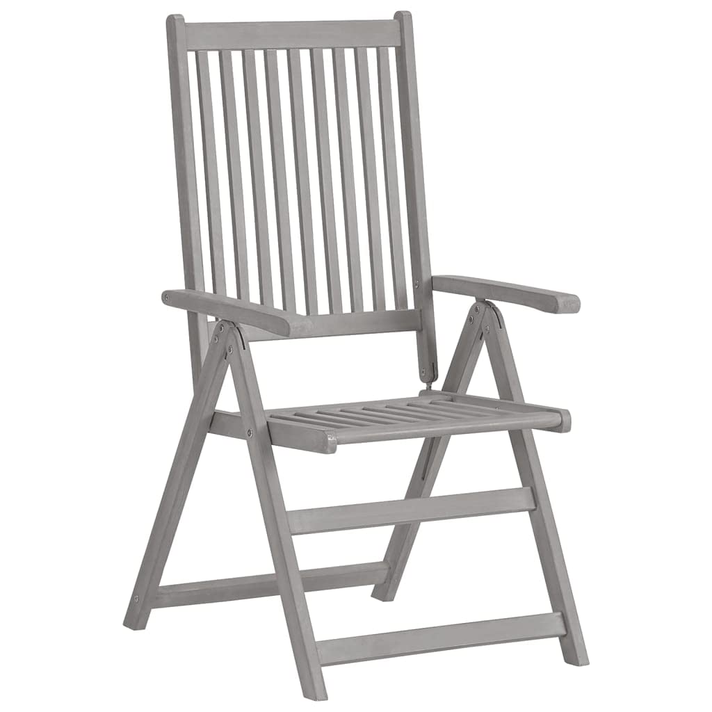 Sedie da giardino regolabili, 3 pezzi, in legno massello di acacia | 5 posizioni, portata 110 kg, cuscini in poliestere impermeabile, laccato grigio