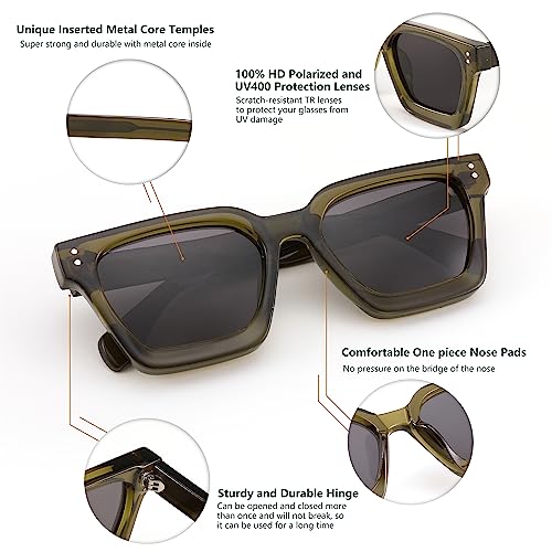 FEISEDY Sunglasses Men Women Polarized, Chunky Square Thick Frame, Rectangle UV400 Shade Sun Glasses B23963