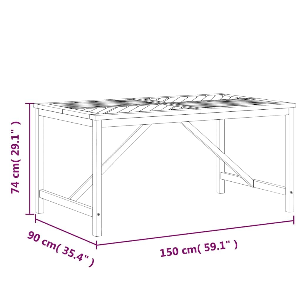 Stół ogrodowy 150 x 90 x 74 cm, lite drewno akacjowe z wzorem w jodełkę, stabilna rama drewniana, wytrzymały blat stołu do jedzenia i napojów, elegancki mebel outdoorowy na taras