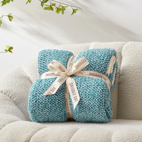 Image of Snuggle Sac Teal Throw Blankets for Couch, Super Soft Warm Blankets Cozy Knit Fuzzy Plush Lightweight Throws for Sofa, Bed, Living Room, Heather Teal, 50x60 inches