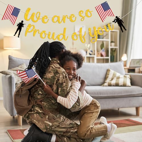 Image of We Are So Proud of You Banner Sign Military Going Away Bunting Banner Flag Patriotic Soldier Garland for Memorial Day Military Day Party Decorations Supplies