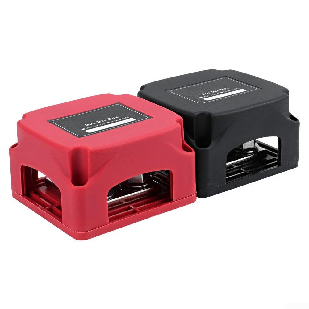 400 A Marine Sammelschienen-Panel mit M10-Klemmen, 12 V-48 V DC, verstärktes Nylon, Kupfer, Edelstahl, für Wohnmobil, Boot, LKW, industrielle elektrische Verteilung (rot + schwarz)