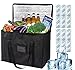 20L Kühltasche Groß 35x26x23cm, Kühltaschen faltbar mit 12 Stück Eisbeutel, Kühlbox Isoliertasche PicknickTasche Eistasche für Lebensmitteltransport (Black-XL) (Schwarz XL-20 Liter)